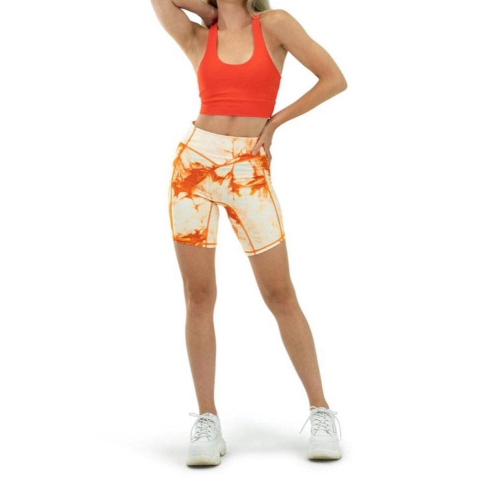 Balance Athletics Cloud Marble Orange Biker Shorts High Rise